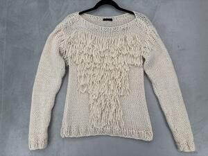 KKIBO Sweater Womens White Chunky-Knit Fringe Pullover Cozy Heavyweight